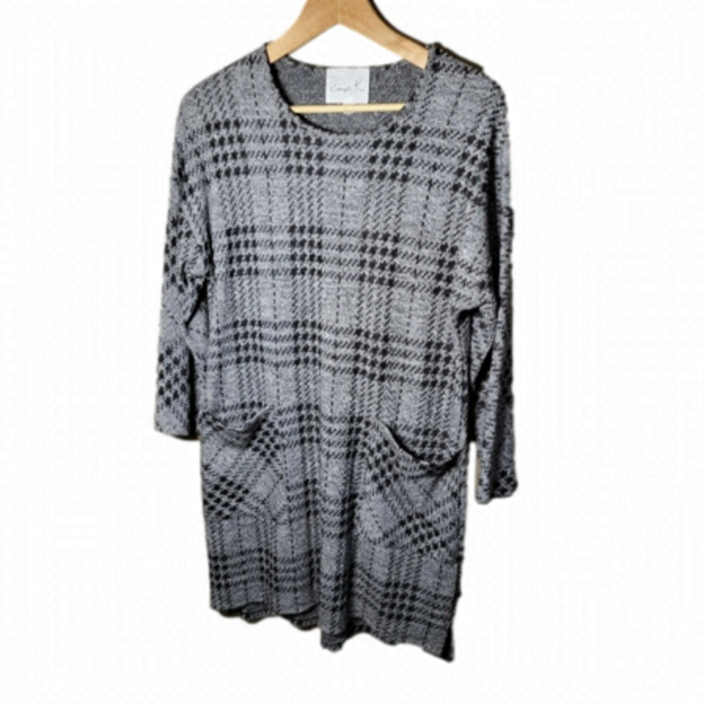 Compli K gingham dress with grey, black, and silver accent thread pocketed Small